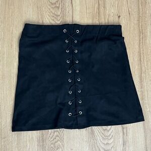 VTG Goth Punk Faux Lace Up Mini Skirt Womens L Black